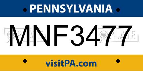 MNF3477 Pennsylvania License Plate