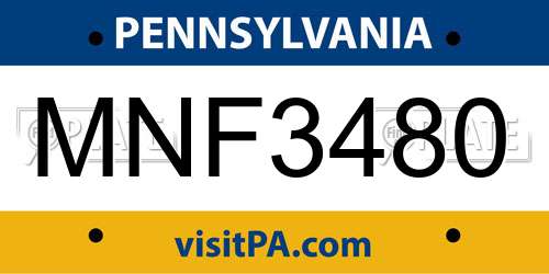 MNF3480 Pennsylvania License Plate