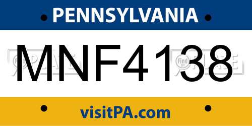 MNF4138 Pennsylvania License Plate