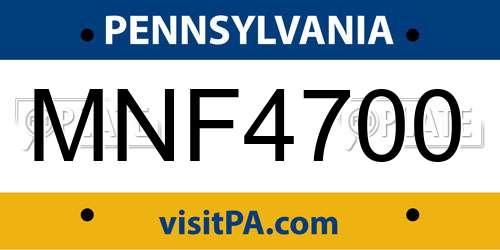 MNF4700 Pennsylvania License Plate