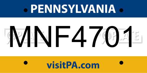 MNF4701 Pennsylvania License Plate