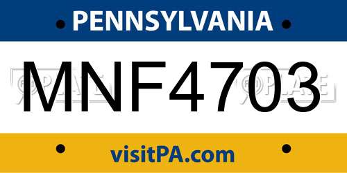 MNF4703 Pennsylvania License Plate