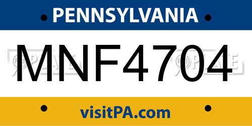 MNF4704 Pennsylvania License Plate
