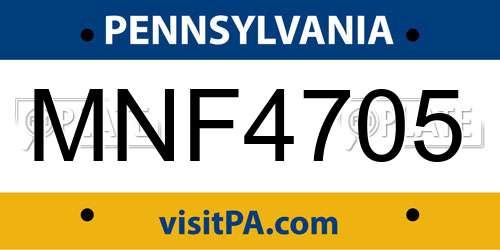 MNF4705 Pennsylvania License Plate