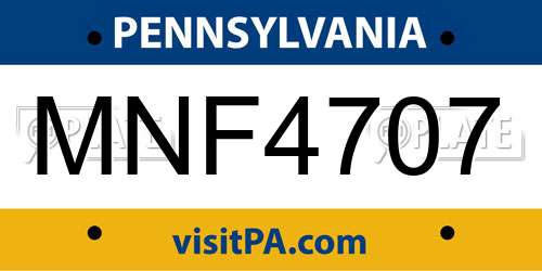 MNF4707 Pennsylvania License Plate