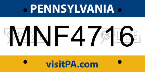 MNF4716 Pennsylvania License Plate