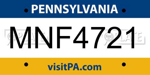 MNF4721 Pennsylvania License Plate