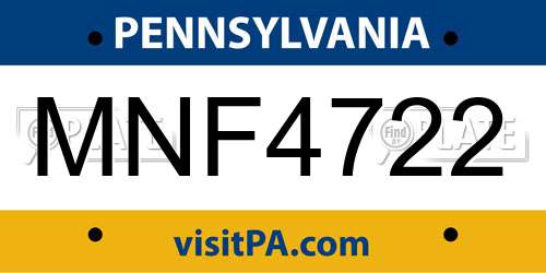 MNF4722 Pennsylvania License Plate