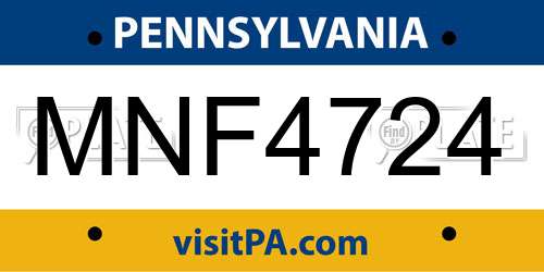 MNF4724 Pennsylvania License Plate