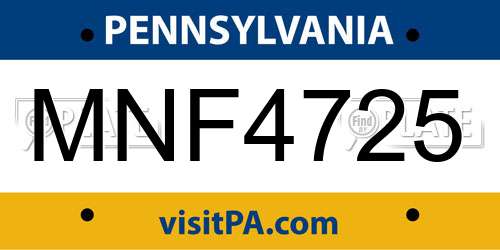 MNF4725 Pennsylvania License Plate