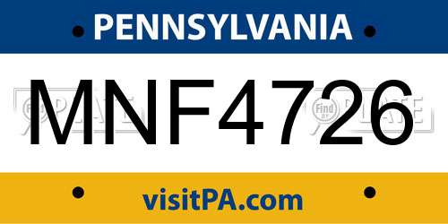 MNF4726 Pennsylvania License Plate