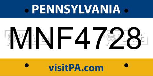 MNF4728 Pennsylvania License Plate