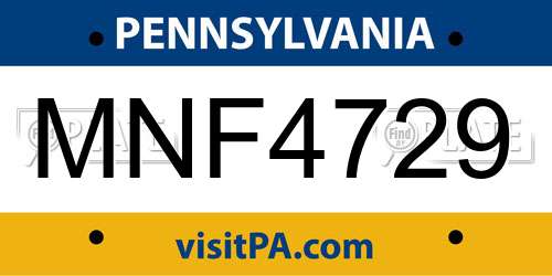 MNF4729 Pennsylvania License Plate