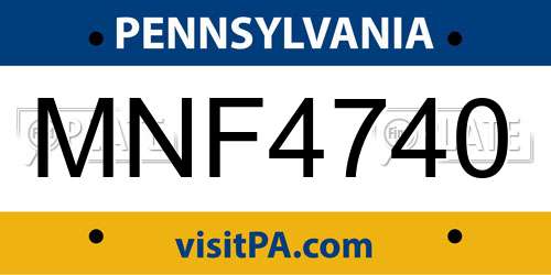 MNF4740 Pennsylvania License Plate