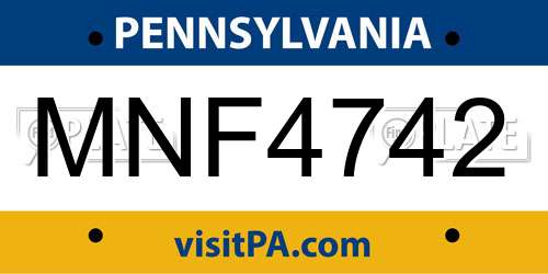 MNF4742 Pennsylvania License Plate