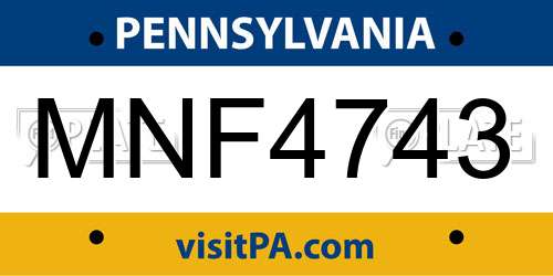 MNF4743 Pennsylvania License Plate