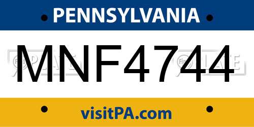 MNF4744 Pennsylvania License Plate