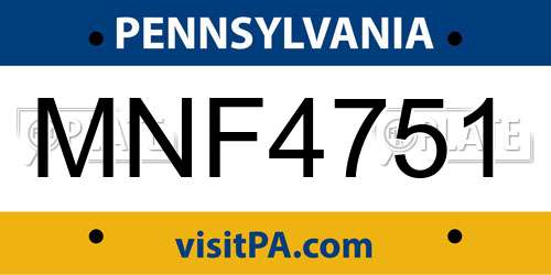MNF4751 Pennsylvania License Plate