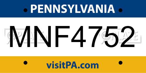 MNF4752 Pennsylvania License Plate