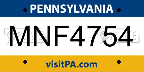 MNF4754 Pennsylvania License Plate