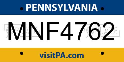 MNF4762 Pennsylvania License Plate