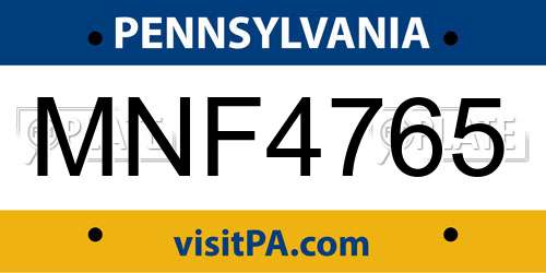 MNF4765 Pennsylvania License Plate