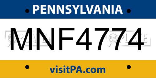 MNF4774 Pennsylvania License Plate