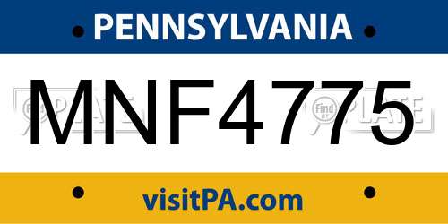 MNF4775 Pennsylvania License Plate