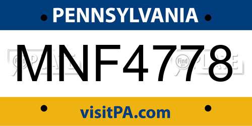 MNF4778 Pennsylvania License Plate