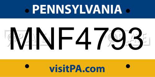MNF4793 Pennsylvania License Plate