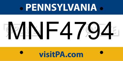 MNF4794 Pennsylvania License Plate