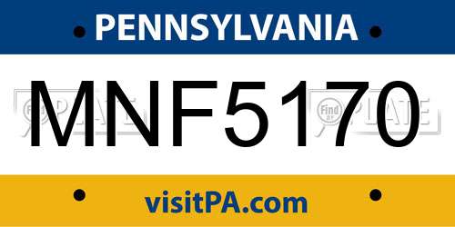 MNF5170 Pennsylvania License Plate