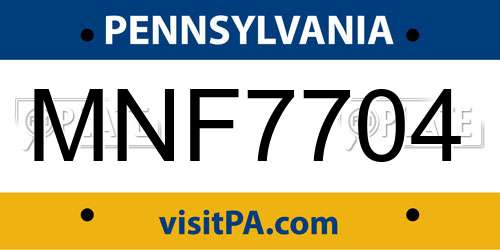 MNF7704 Pennsylvania License Plate