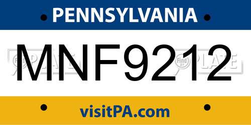 MNF9212 Pennsylvania License Plate