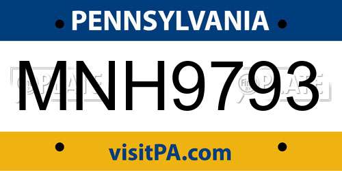 MNH9793 Pennsylvania License Plate