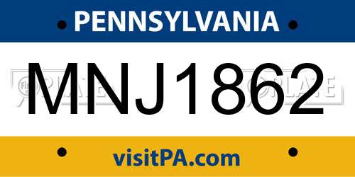 MNJ1862 Pennsylvania License Plate