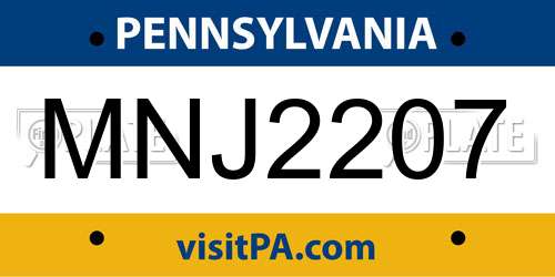 MNJ2207 Pennsylvania License Plate