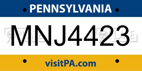 MNJ4423 Pennsylvania License Plate