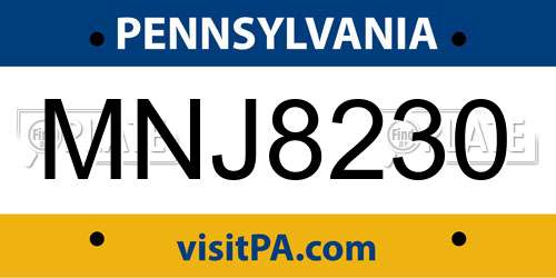 MNJ8230 Pennsylvania License Plate