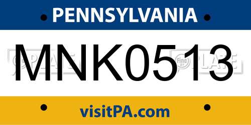 MNK0513 Pennsylvania License Plate