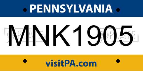MNK1905 Pennsylvania License Plate