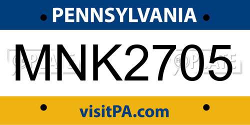 MNK2705 Pennsylvania License Plate