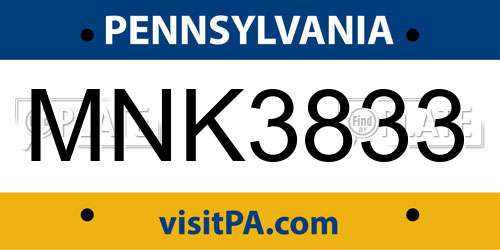 MNK3833 Pennsylvania License Plate