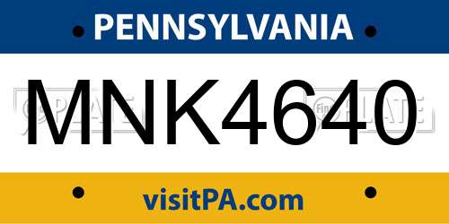 MNK4640 Pennsylvania License Plate
