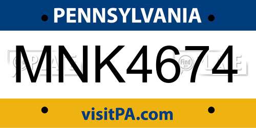 MNK4674 Pennsylvania License Plate