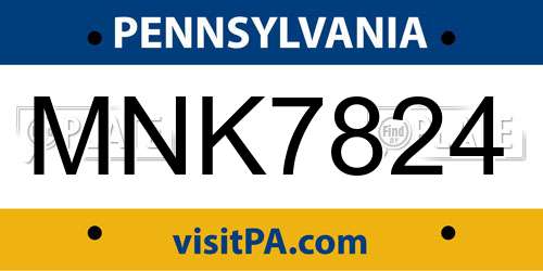 MNK7824 Pennsylvania License Plate