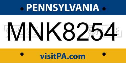 MNK8254 Pennsylvania License Plate
