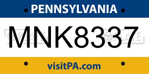 MNK8337 Pennsylvania License Plate