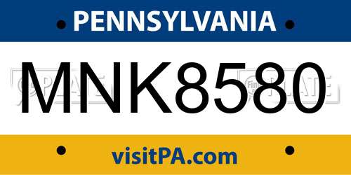 MNK8580 Pennsylvania License Plate