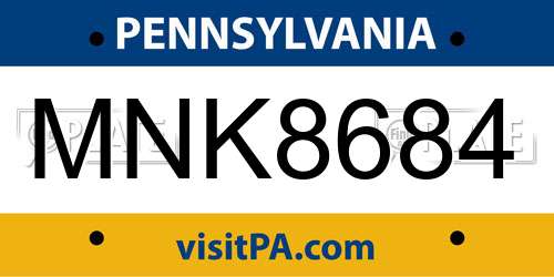 MNK8684 Pennsylvania License Plate